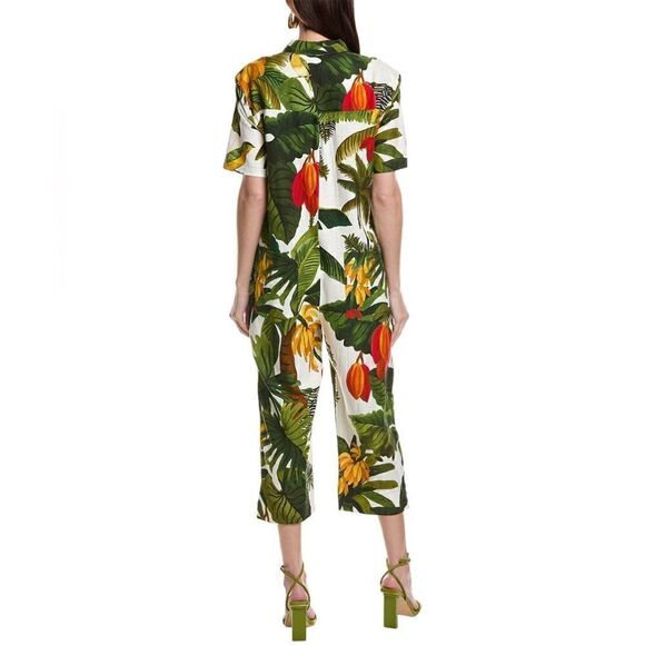 Farm Rio White Cocoa Forest Green Jumpsuit Short Sleeves Size XS - Picture 4 of 10